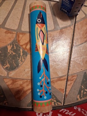 Djeco Wooden Rain Stick Musical Instrument Blue Fish Ocean Kids Art Decor Toy