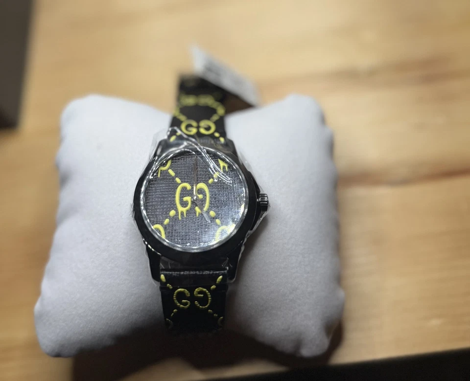 Gucci G timeless ghost New Quartz YA 1264019 Black Yellow Dial Men Watch - Image 2 of 3