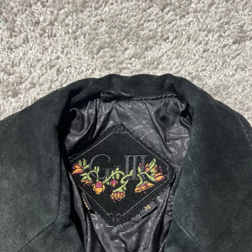 Chaqueta de Cuero G-III De Colección M Gamuza Recortada Moto Negra Para Mujer Snap Y2k Años 90 Foto 4 de 4