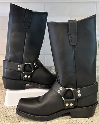Double H ''The Barry'' Harness Boots Men's Sz 9D Black Leather Square Toe USA Moto