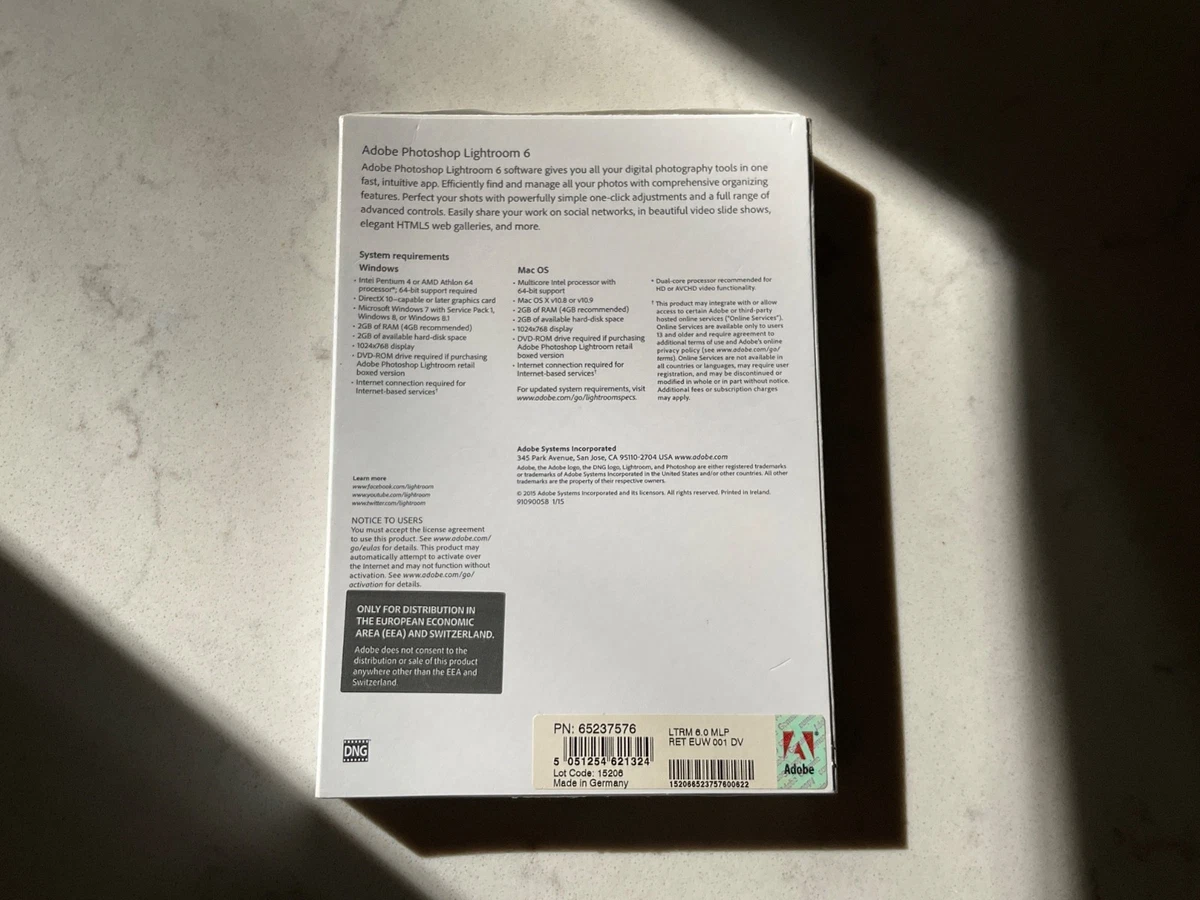 Adobe Photoshop Lightroom 6 para Win/Mac versión completa al por menor auténtico