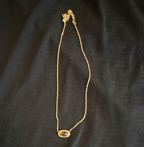 Authentic Kendra Scott Gold Yellow Gold Plated Clear Oval Crystal Pendant Necklace Signed