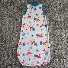 Annie Vintage 90s Sleeveless Mock Neck Shift Dress White Abstract Print Medium