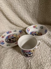 Vintage Trisha Fine Porcelain Children  s Cup, Bowl And Plate W/ Dogs  Cats