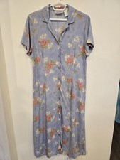 Vintage Blue Floral Midi Dress Medium Cottagecore Prairie Soft Girl Button Front