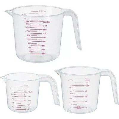 3 Pack Measuring Cup Set, Includes 250Ml (1-Cup), 500Ml (2-Cup) and 1000Ml