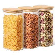 1.8 Qt Rectangle Glass Storage Containers with Lids, Glass Jars with Bamboo L...