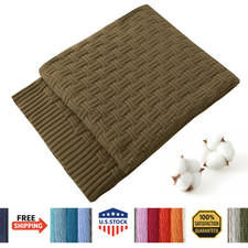 TREELY Cable Knit Throw Blanket for Couch  Bed, Soft Cozy Cotton, 50"x 60"