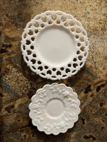 Pair of West Moreland Vintage Milk Glass Plates, 7.5”& 5.75”