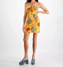 GUESS Women's Tina Printed Cotton Eyelet Halter Bodycon Dress