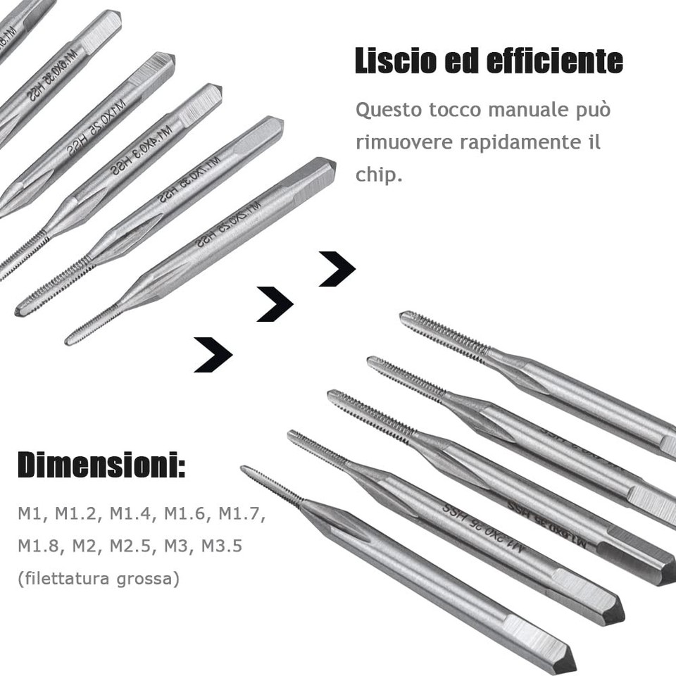 Maschi per Filettare M1-M3.5,10pcs M1 a M3.5 Maschi a Scanalature