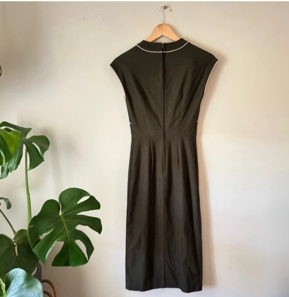 ¡Deja de mirar fijamente! Vestido Pinup retro verde militar inspirado en la década de 1930 Pinup - mediano Foto 2 de 4