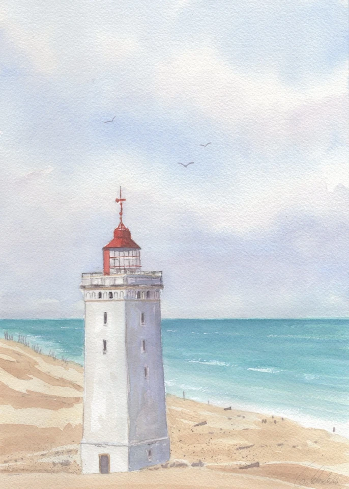 Original Aquarell - Nordjütland,Løkken,Dänemark - Rubjerg Knude Fyr - Bild 1 von 1