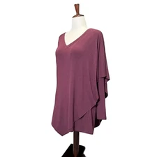 Soft Surroundings Burgundy Asymmetrical V Neck Tunic Blouse