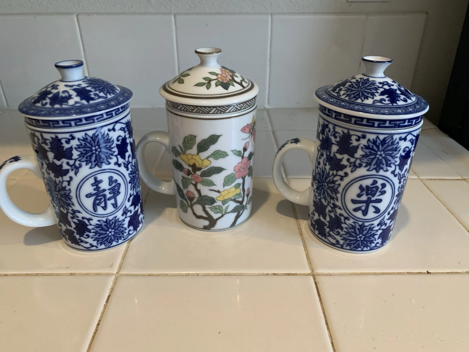 3 Piece Tea Infuser Mug with Lid Ceramic Chinese Floral With Women