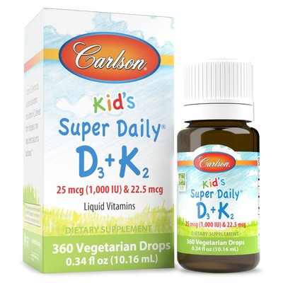 Carlson - Kid's Super Daily D3+K2, 25 mcg (1,000 IU) D3 & 22.5 mcg K2, Vitamin D