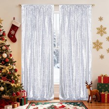 Sequin Backdrop Silver 2ftx8ft Curtains For Party Wedding Event 2 PCS