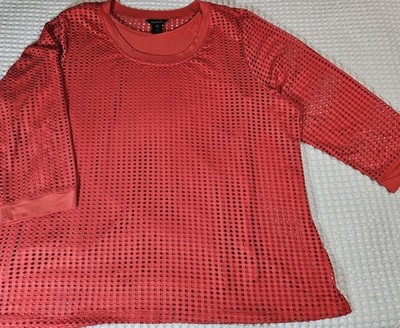 Multiples Size 2X Plus 2 Piece Coral Eyelet Top Over Matching Tank 3/4 Sleeves