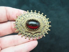 Vintage 1950's Victorian Revival Red Glass Statement Brooch On Internet $66