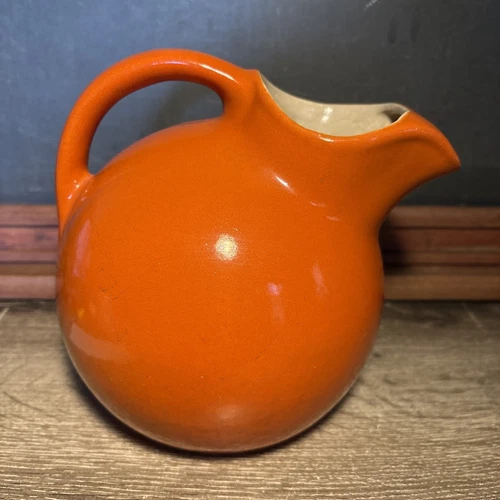 Vintage Rumrill Red Wing Brand 547 Orange Ceramic Pottery Ball Tilt Pitcher C4