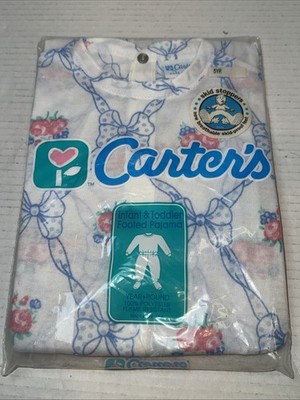Vintage Carters Floral Bows Toddler Footed Pajamas White Size 3yr New USA Made