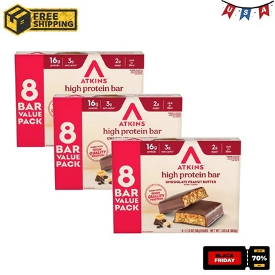 PURINA 3P Atkins Protein-Rich Meal Bar, Chocolate Peanut Butter, Keto Friendly, 8 Ct