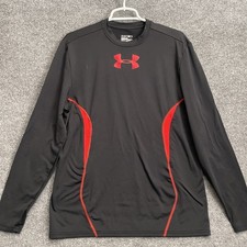 Under Armour ColdGear Fitted Long Sleeve Shirt Mens Sz L Black Red