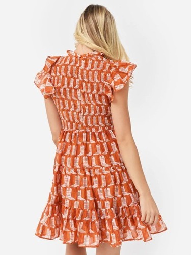 J.Marie Dixie Cowboystiefelkleid mit Rüschen Burnt Orange Größe Medium NEU - Bild 4 von 6