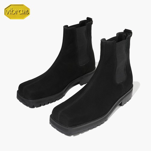 Firenze Atelier Men's Black Suede Split Square Toe Chelsea Boots Vibram Sole - Picture 1 of 12