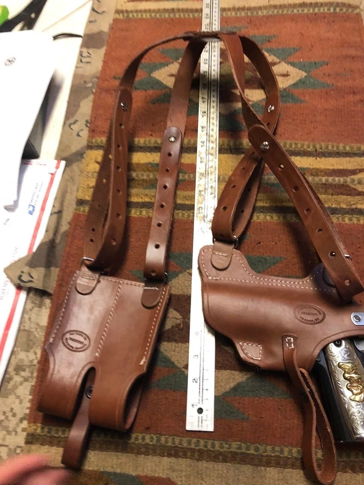 Fits Colt 45 Model 1911 Shoulder Holster w Mag Pouch Leather Horizontal USA - Image 2 of 4
