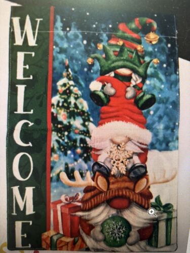 Christmas Garden Flag Welcome Gnome Double Sided Vertical 12x18” - Picture 1 of 3