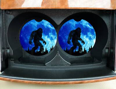 Bigfoot Blue Moon Car coasters set of 2 - Sasquatch Yeti