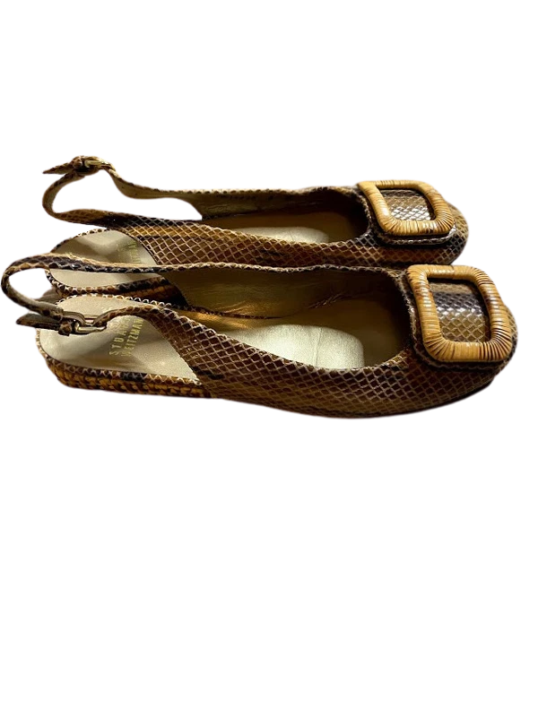 Stuart Weitzman Brown Snake Skin Leather Buckled Sling Back Wedge Sandals Size 8 - Image 2 of 4