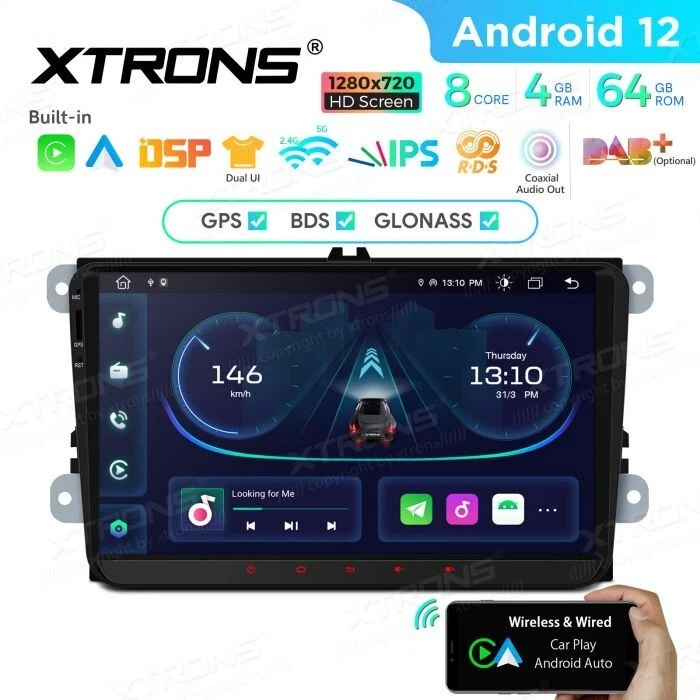 AUTORADIO ANDROID 12 STEREO 4/64GB AUTO VOLKSWAGEN SEAT SKODA GOLF POLO XTRONS - Immagine 2 di 4