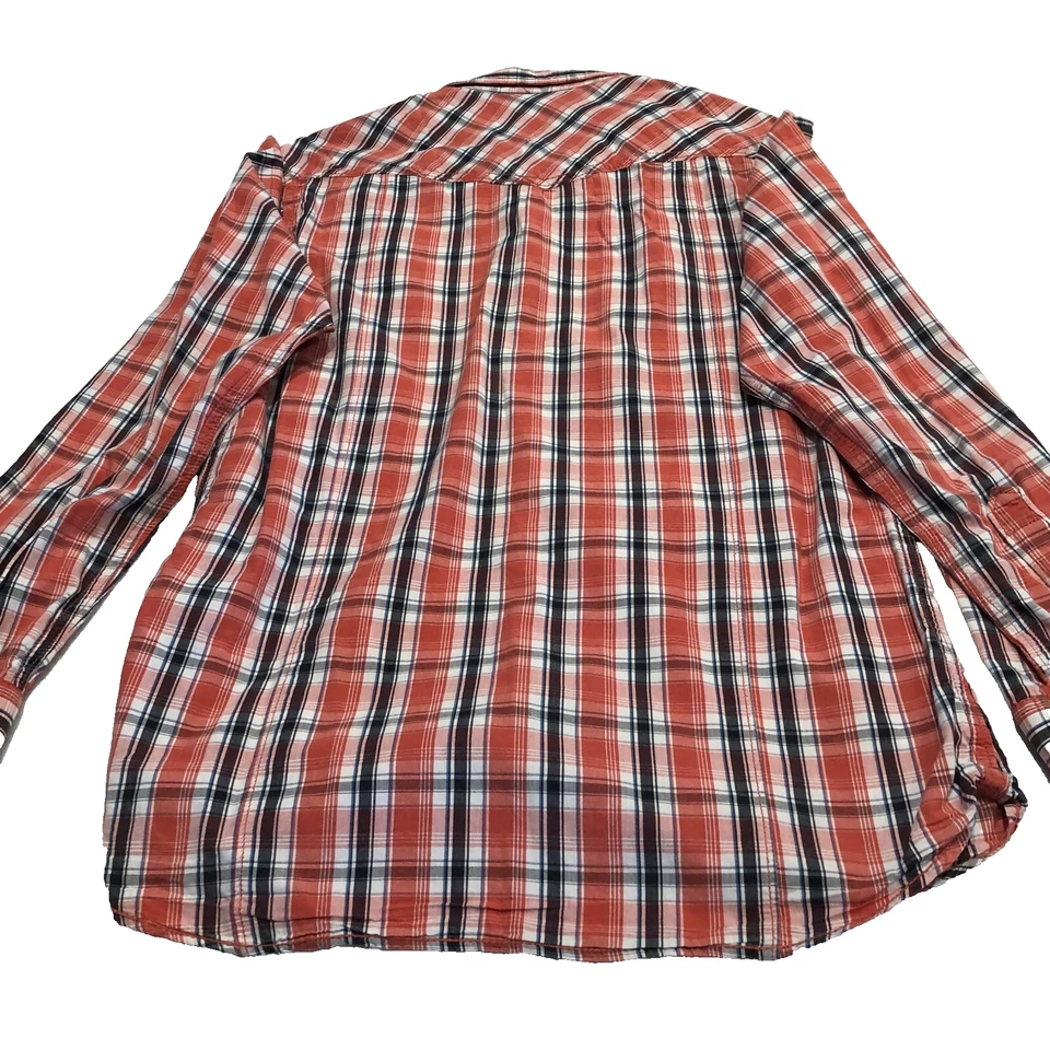 Camisa ocidental masculina WE tamanho M vermelha branca azul xadrez pérola encaixe bolsos manga longa - Imagem 4 de 4