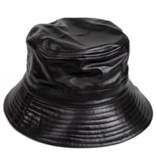 Bucket Hat Mens Faux Leather Vintage Hip Hop Streetwear Casual Boonie Summer Cap