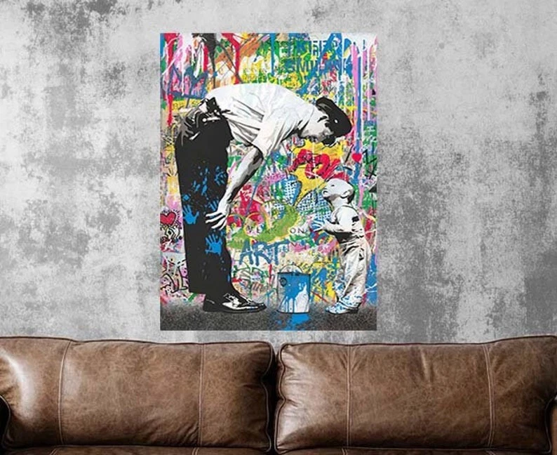 Banksy Police Canvas Poster Print, Graffiti Art, Street Art, Colorful Wall Art, - Image 2 of 4