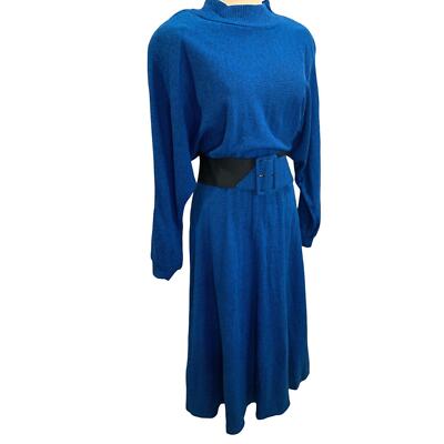 Size 14 Venezia Belted Long Sweater Dress 1980s Vintage Acrylic