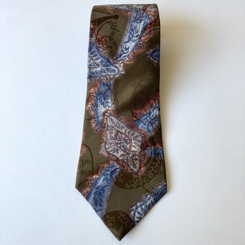 Vintage Oscar De La Renta Couture Abstract Floral Brown Blue And Pink Necktie - Picture 2 of 7