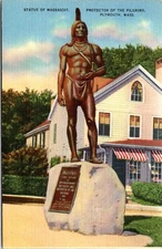 Postcard American Indian Statue Massasoit Pilgrim Protector Massachusetts D43