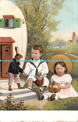 R464149 Mädchen und Junge Hase Ostereier Illustration Serie 332