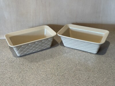 Tastefully Simple Ceramic Mini Loaf Pan Almond Color Quilt Pattern 