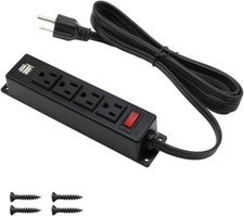 Wall Mount Power Strip with 4 Outlet, Mountable Power Strip with 2 USB Ports, 4-