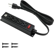 Wall Mount Power Strip with 4 Outlet, Mountable Power Strip with 2 USB Ports, 4-