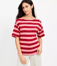 Ann Taylor LOFT Womens Size XL Striped Shoulder Button Harbor Tee Pale Ruby 1287