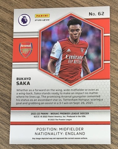 BUKAYO SAKA 2021-22 Panini Mosaic Premier League #40 Silver Prizm Refractor - Picture 2 of 2