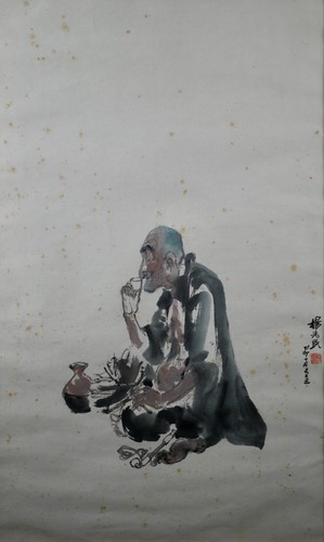 Vintage Original Chinese Ink and Color on Paper "Wine Enjoy" By Yang Xianmin - Picture 2 of 14