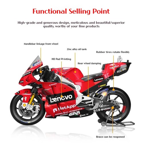 Maisto 1:6 Moto Gp Ducati Desmosedici modellino pressofuso Ducati Lenovo - Foto 4 di 24