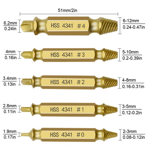 5pcs Damaged Screw Extractor Ezy Set Easy Out Broken Screw Bolt Remover Kit US - Picture 2 of 11