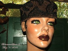 ANTIQUE VINTAGE 1940's BROWN FELT BEADED SZ M GOOD CON LADIES HAT